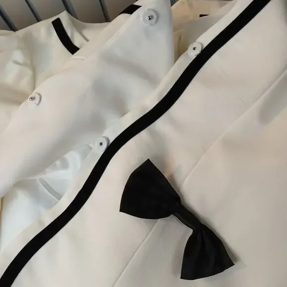 Blingor White Midi Coat with black bows L NOS fitted anime style - Picture 6 of 15